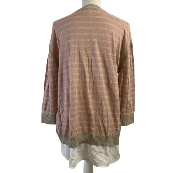 Calvin Klein Striped Sweater Pink Sparkle 3/4 Sleeve Cotton Blend Large - Picture 4 of 8